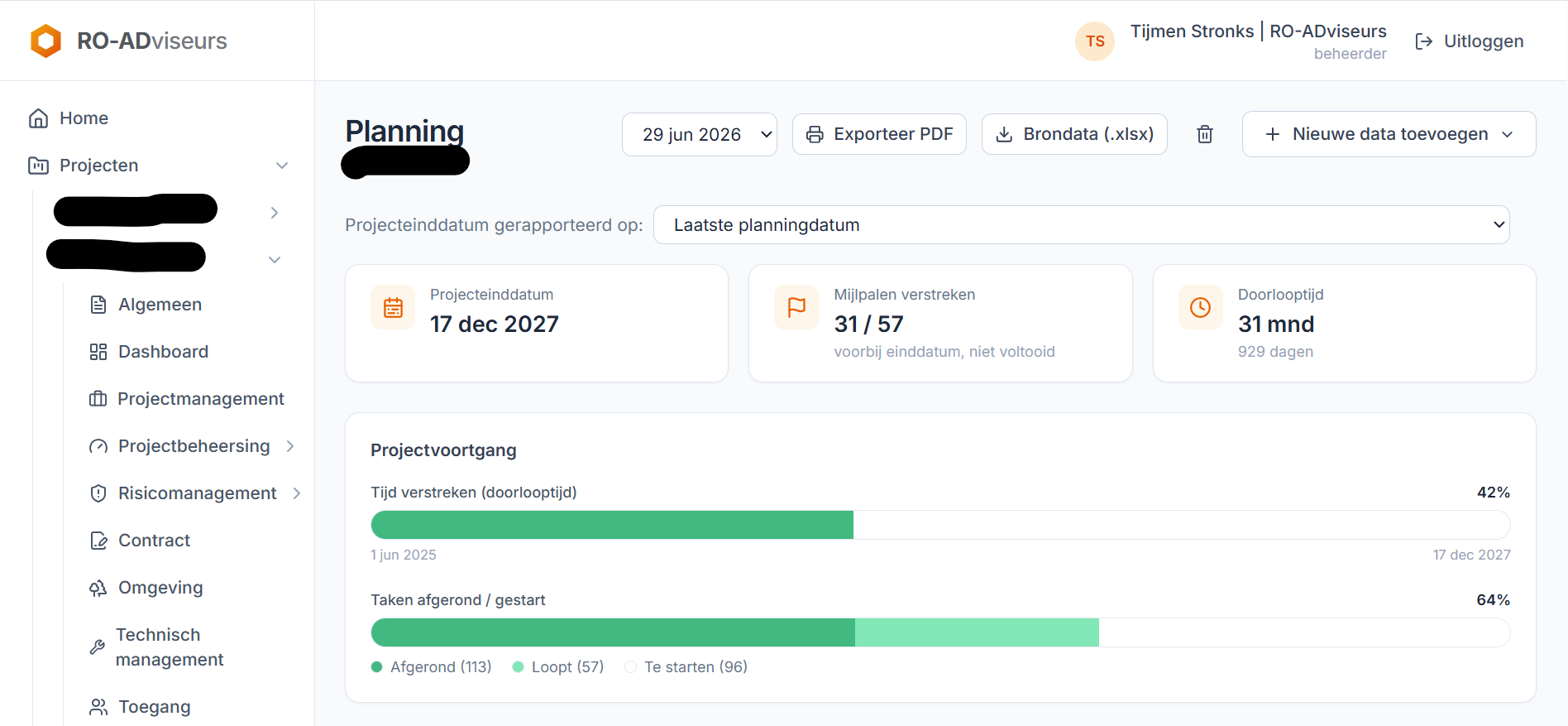 Schermafbeelding van het projectenplatform voor RO-ADviseurs